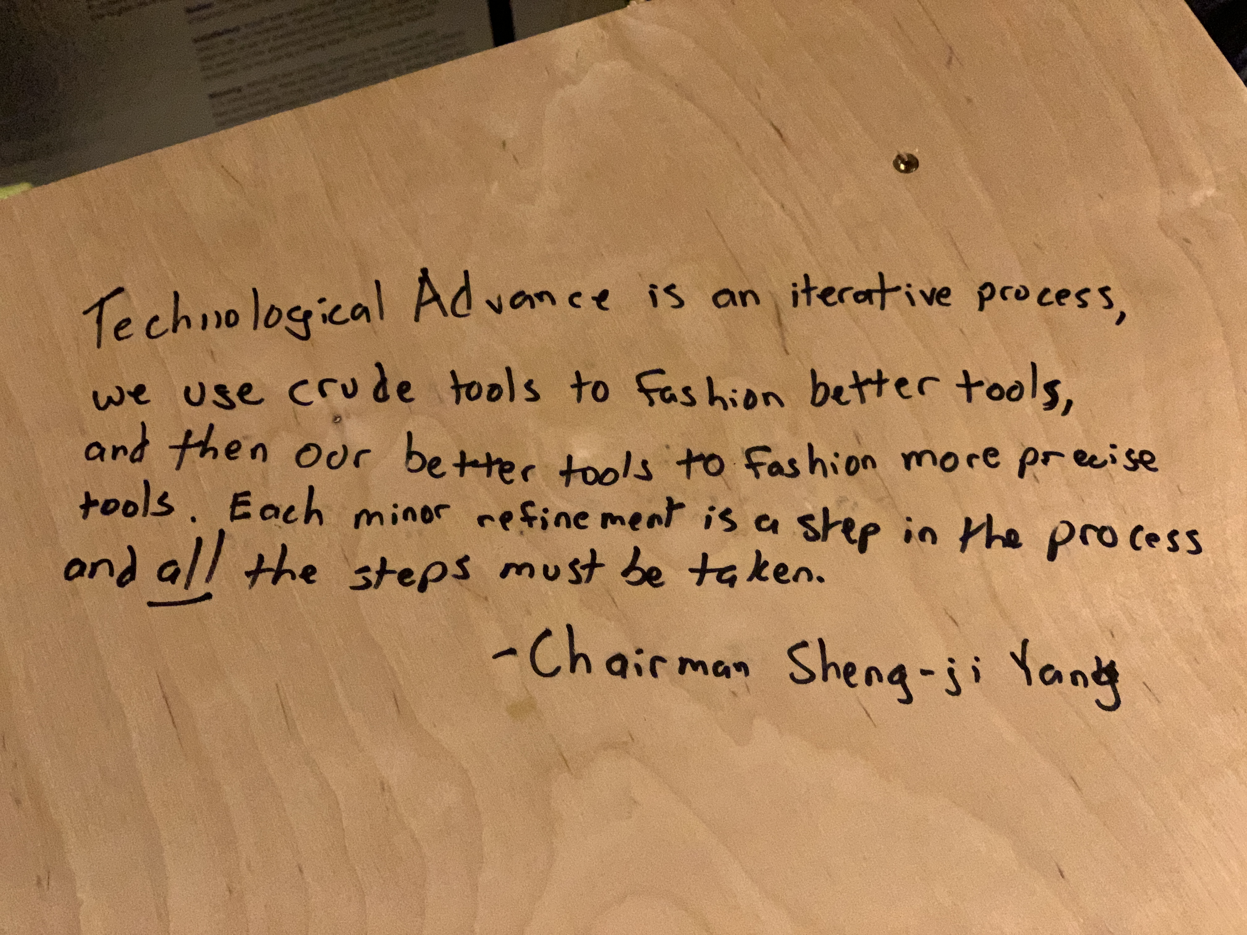 Close up of workbench, showing quote